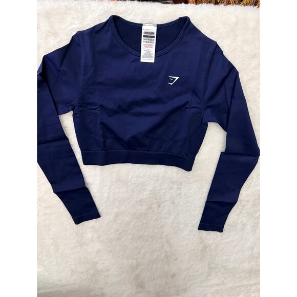 Gymshark Tops - Gymshark Long Sleeve Crop Top Size Small Blue Athleisure New In Bag